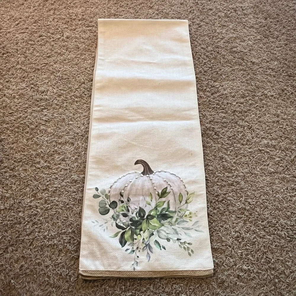 Autumn Hill White Pumpkin‎ Eucalyptus Table Runner Fall Harvest Decor 70 Inch